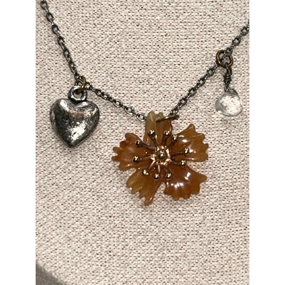 Vintage JLO Jennifer Lopez Necklace Orange Lucite Flower Textured Heart Charm